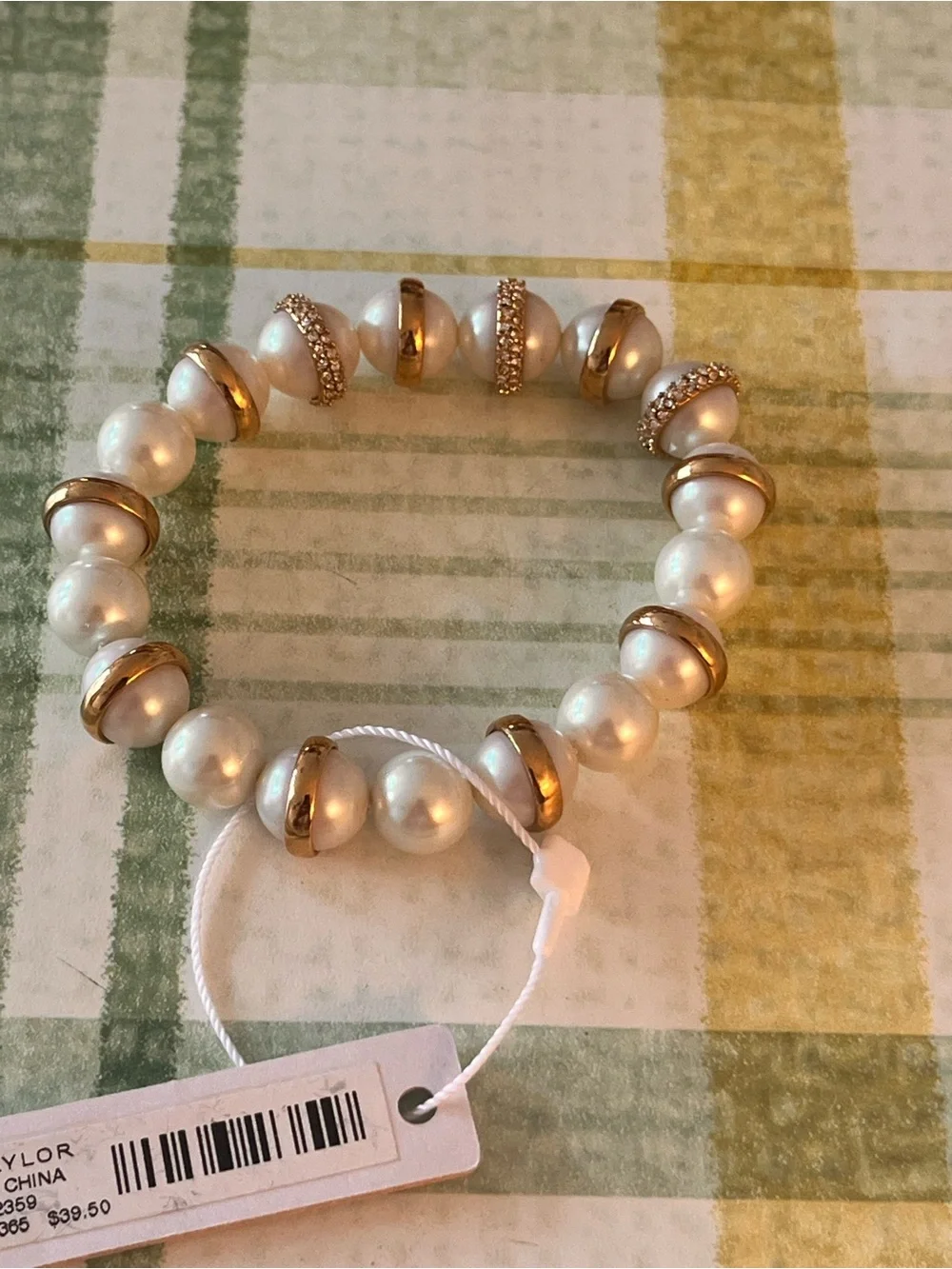 Ann Taylor Pearl & Gold Bead Stretch Bracelet - Ivory/Gold